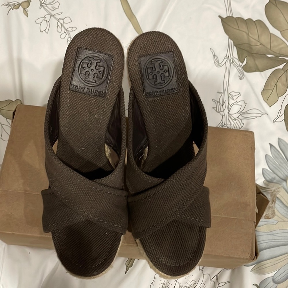 {Tory Burch} Bailey Canvas Platform Espadrille Wedge Sandals, Size 9M